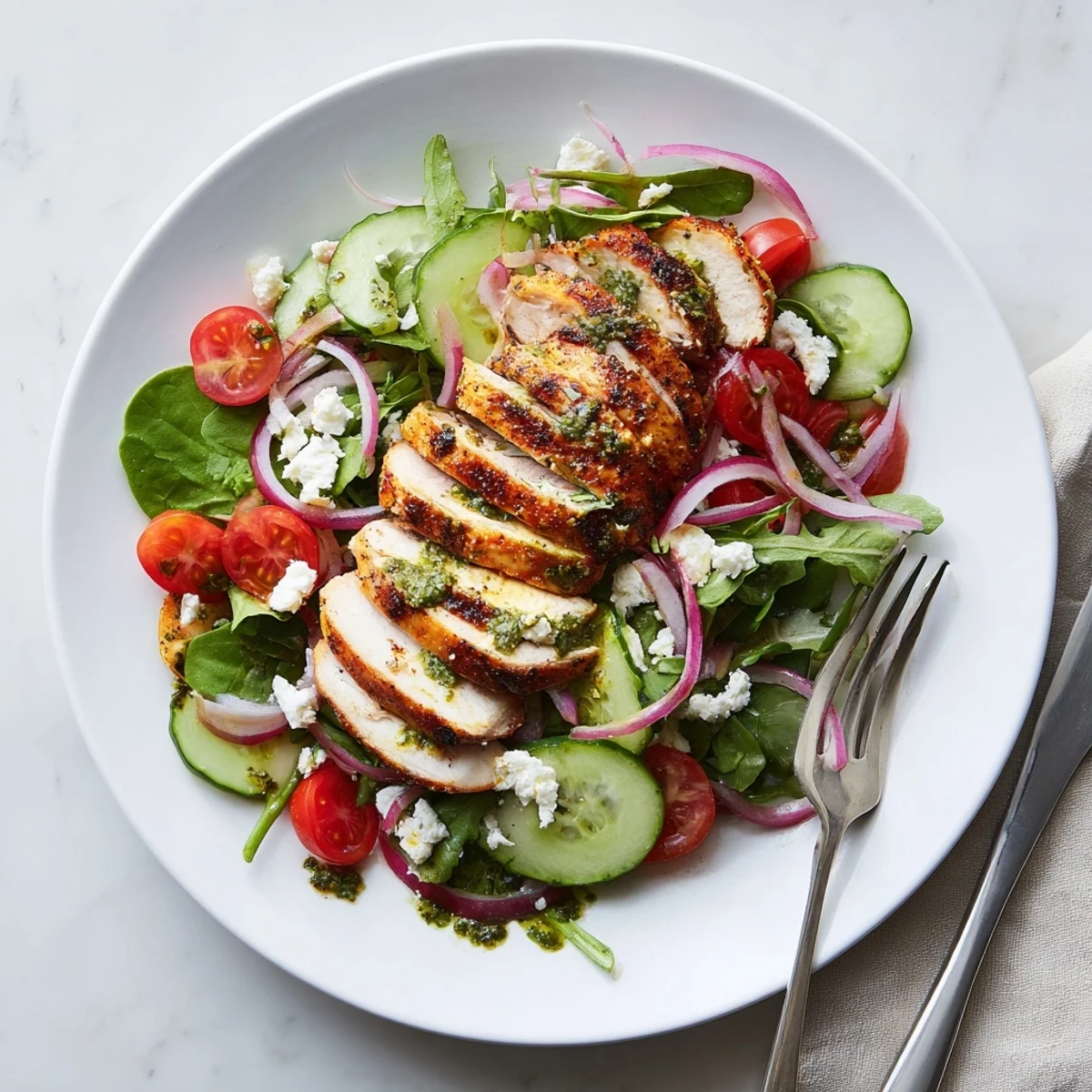 Grilled Chicken Salad Avocado Herb Dressing Recipe with charred chicken, creamy avocado dressing  