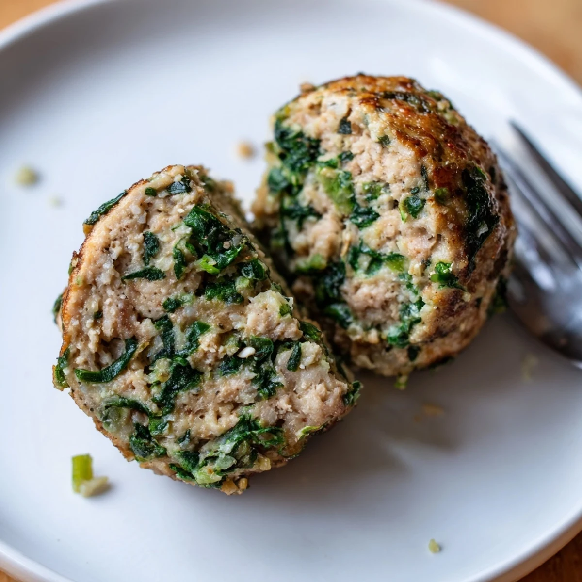Oven-baked Low Carb Spinach Chicken Meatballs with Parmesan aroma, resting on parchment.