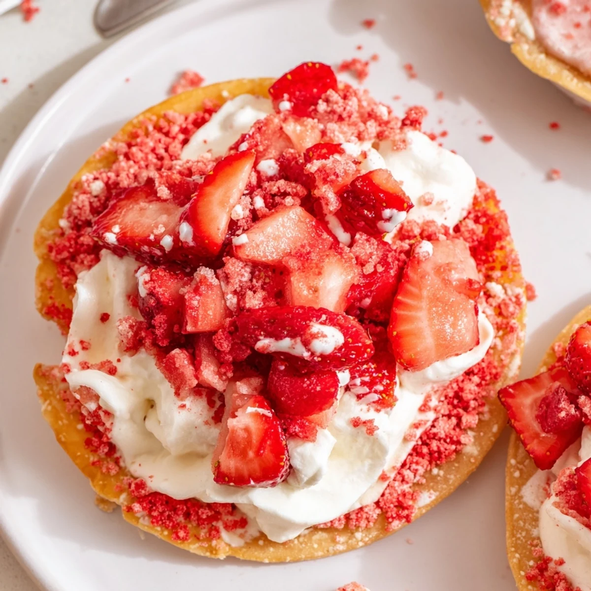 Strawberry Crunch Cheesecake Tacos with golden crisp shells and fresh strawberries