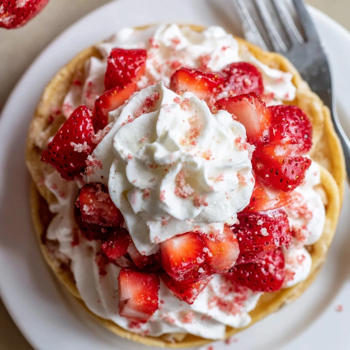 Perfect for parties, Strawberry Crunch Cheesecake Tacos topped with diced strawberries