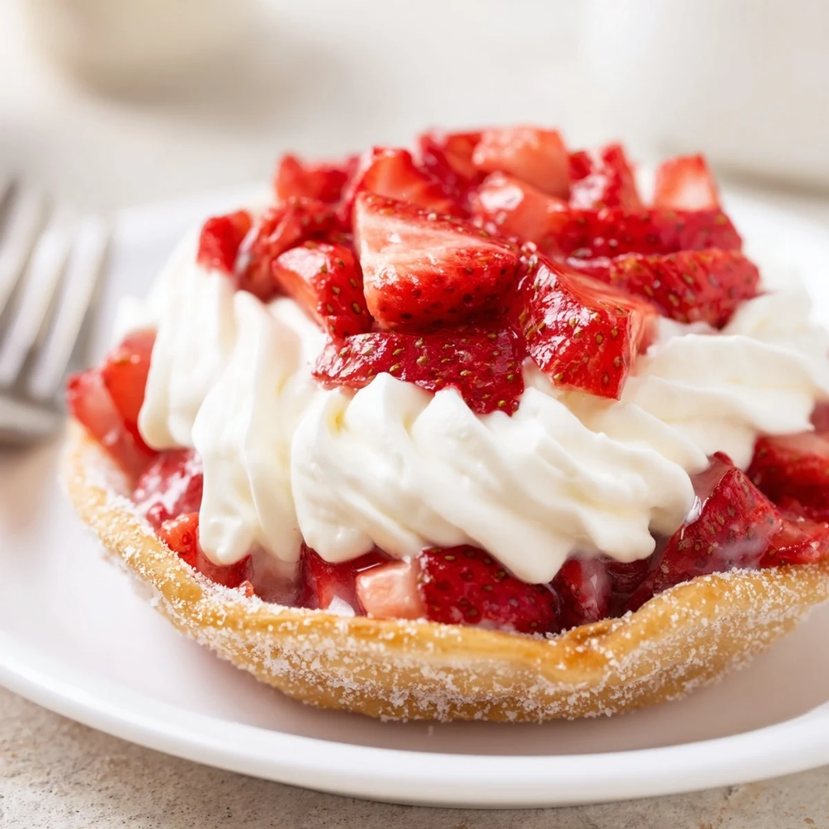 Creamy Strawberry Crunch Cheesecake Tacos piped into cinnamon sugar taco shells
