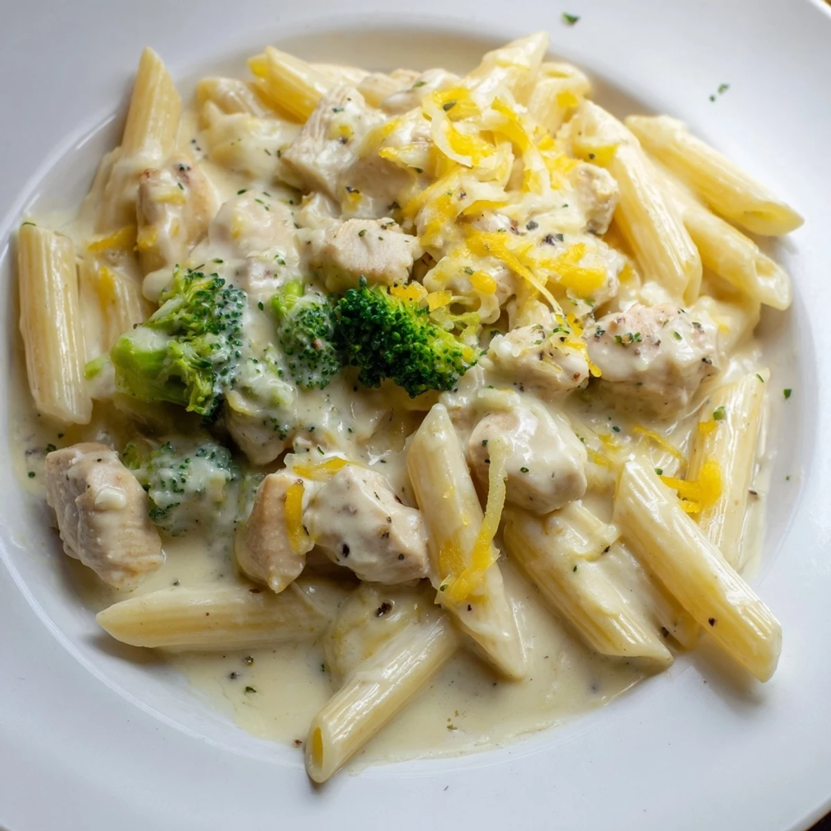Chicken Broccoli Alfredo Bake bubbling golden, creamy pasta, tender chicken, bright broccoli.