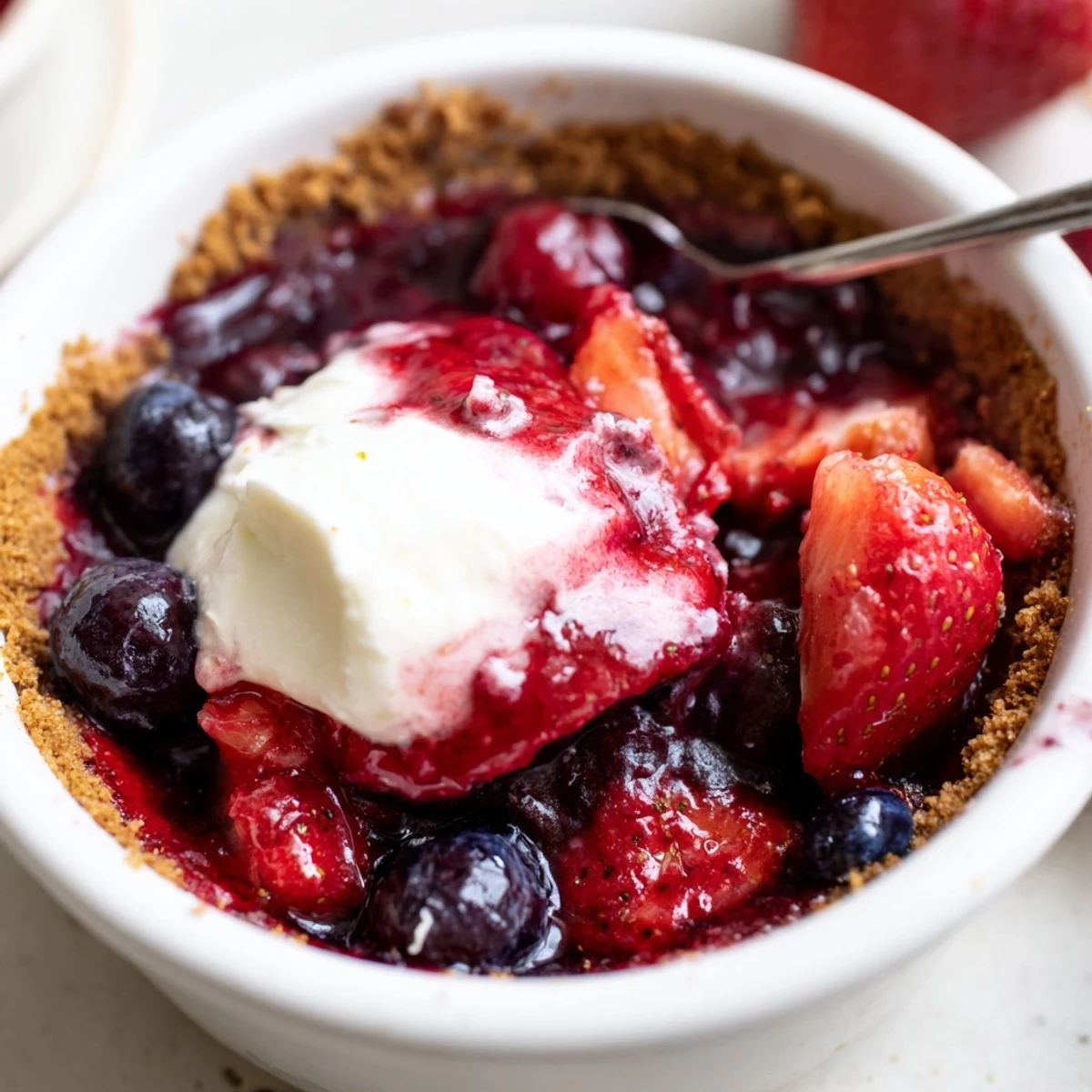 Berry No Bake Cheesecakes with creamy filling, crunchy graham base, juicy berries