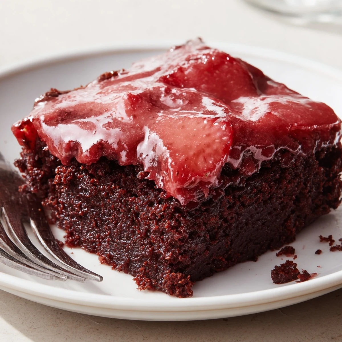 Strawberry Brownies Recipe: fudgy squares glazed with pink strawberry icing, ready to serve.