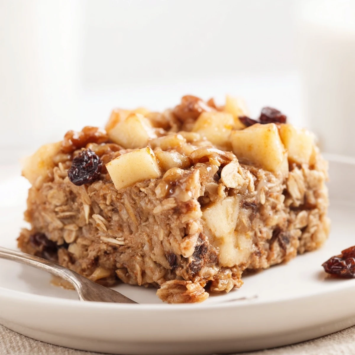 Delicious Apple Cinnamon Oatmeal Bake steaming in a dish, apples bubbling