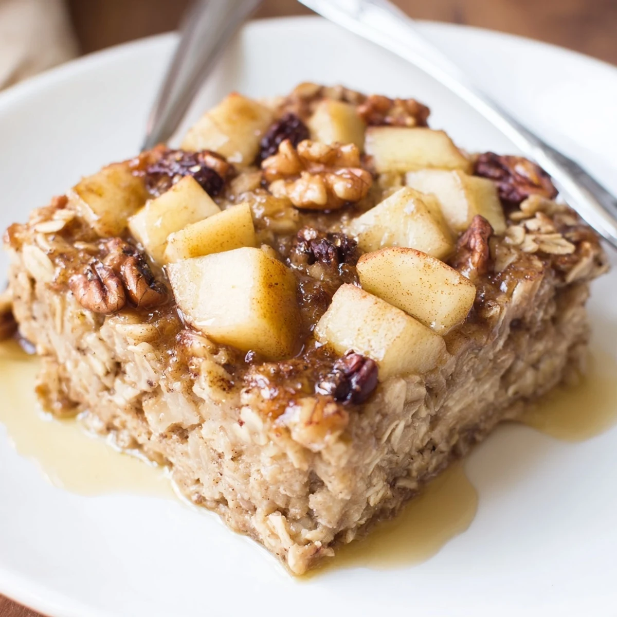 Apple Cinnamon Oatmeal Bake golden crust, warm cinnamon aroma, served with yogurt