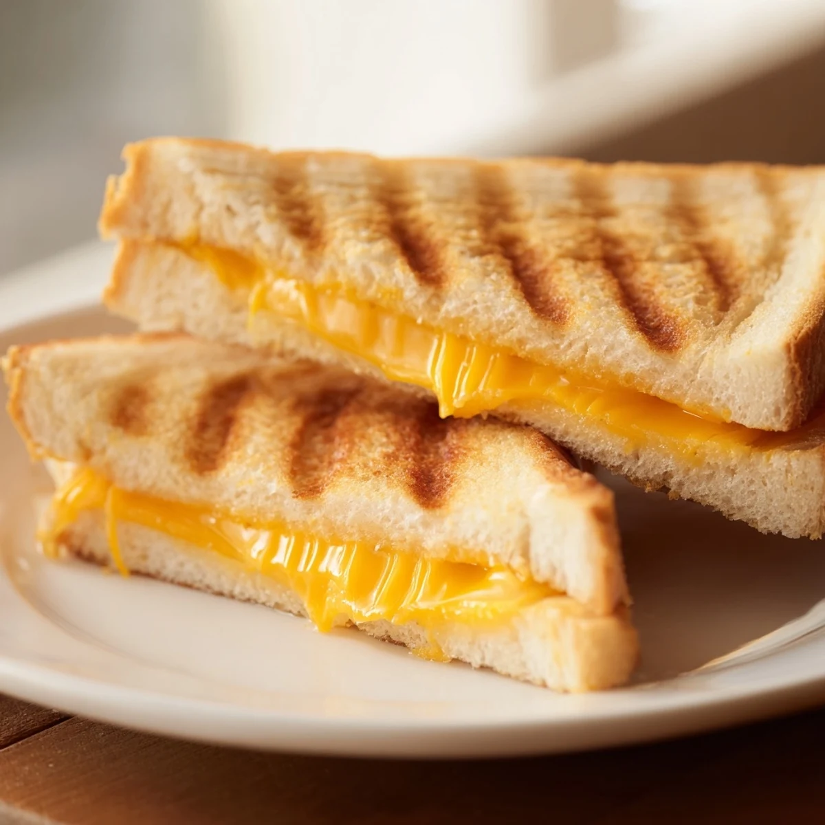 Classic American grilled cheese sandwich featuring gooey melted cheese and perfectly toasted golden brown bread