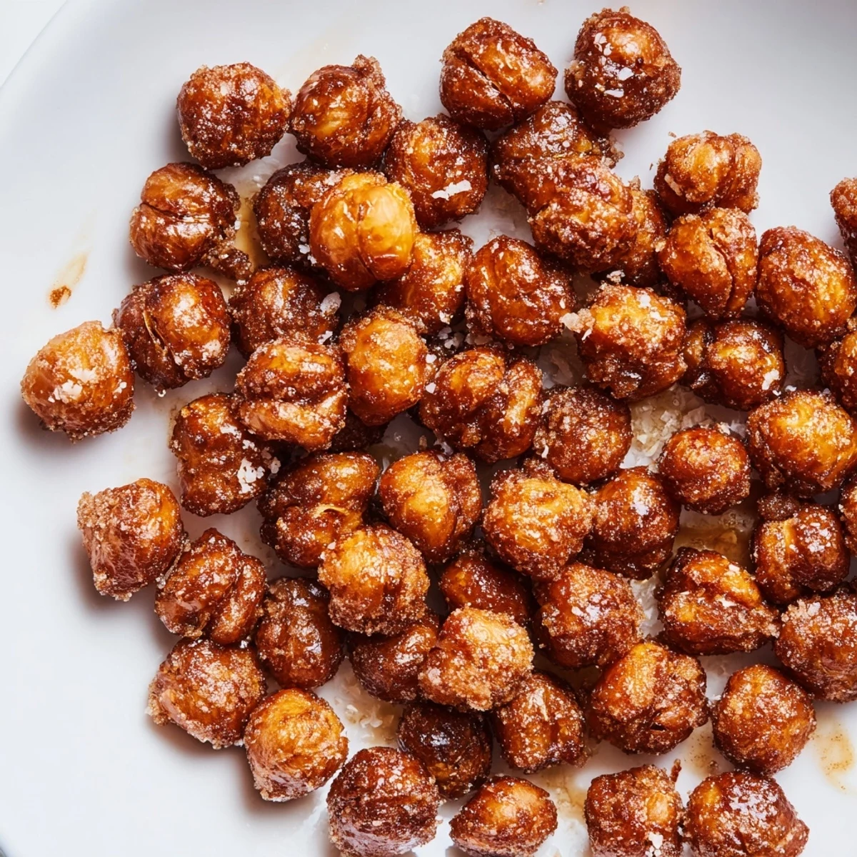 Bowl of crispy cinnamon roasted chickpeas sprinkled with coconut sugar, perfect for healthy snacking