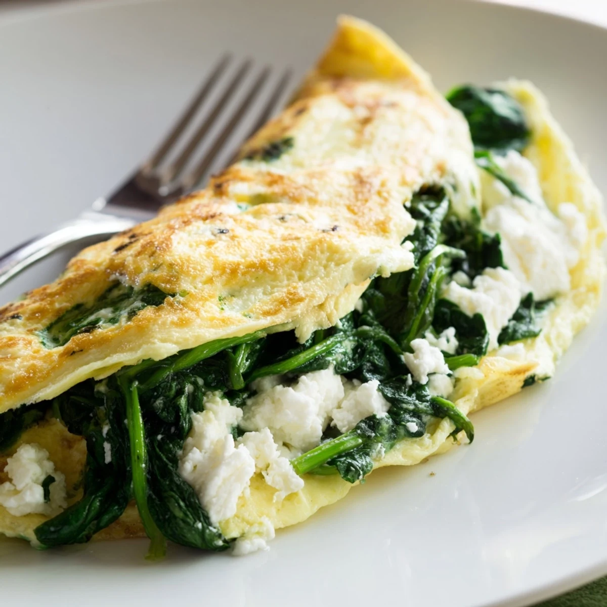 Delicious spinach feta omelet recipe served warm with tender savory filling visible