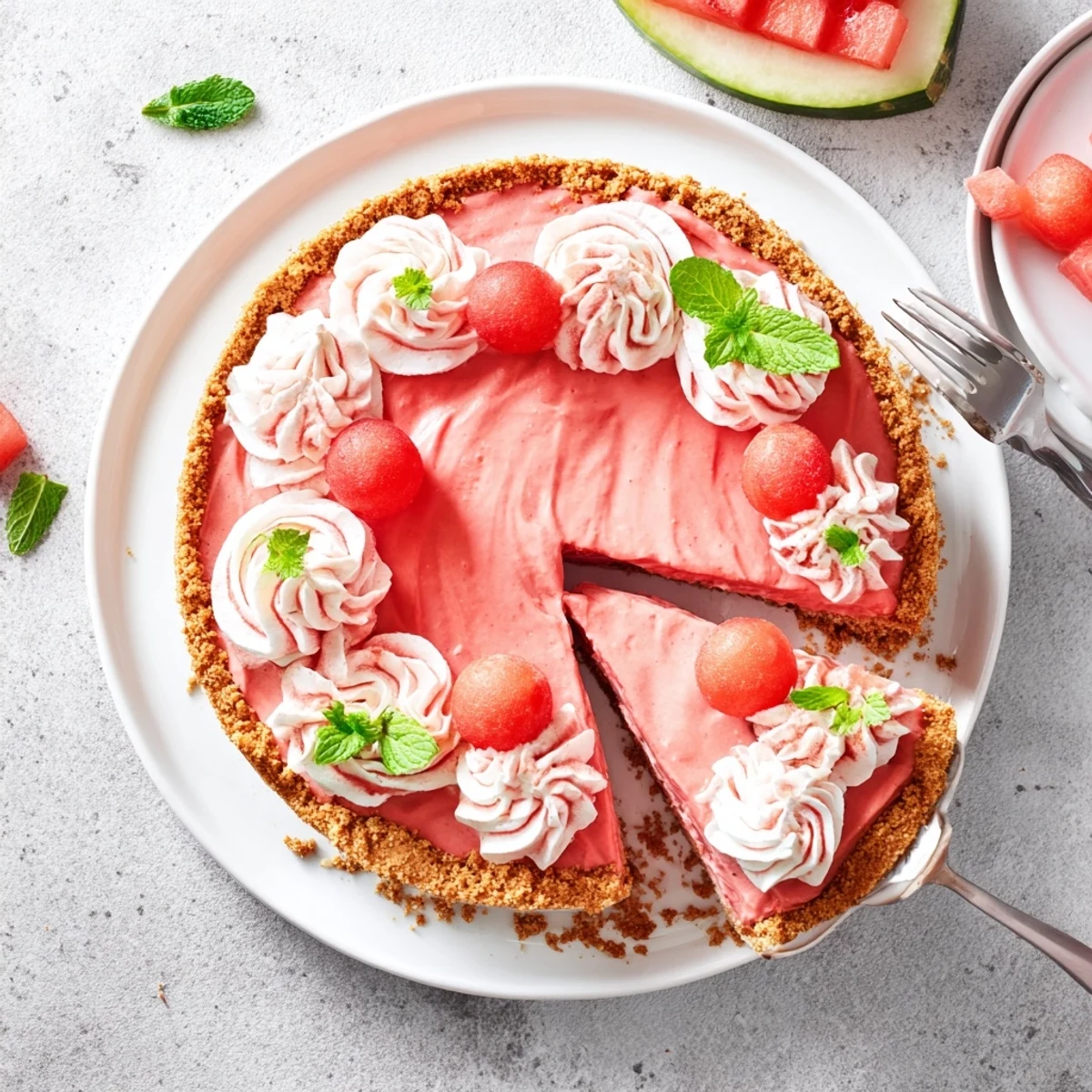 Homemade watermelon pie served chilled with smooth fruity filling and crisp buttery crust perfect for warm weather gatherings