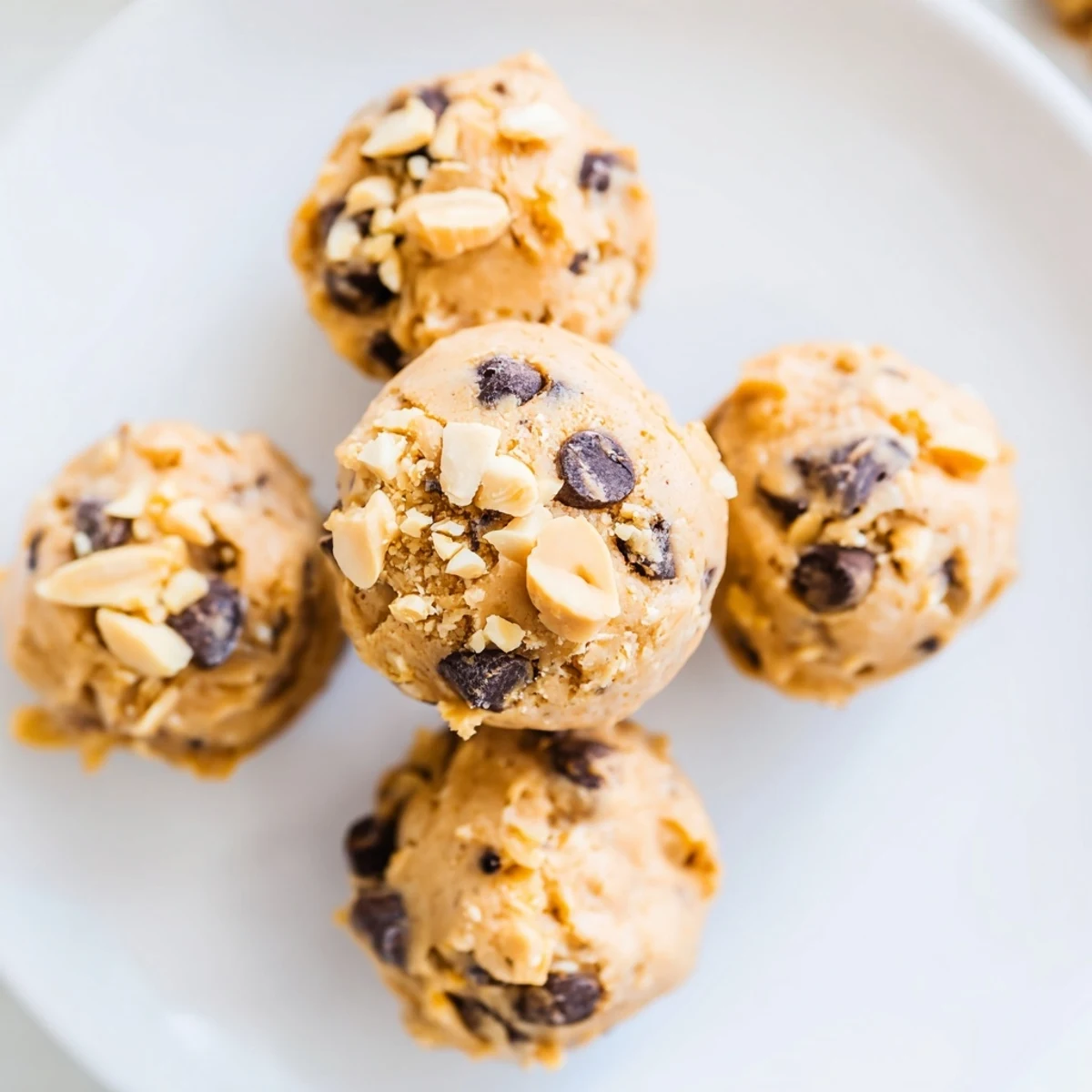 Golden high protein peanut butter Greek yogurt bites arranged on a chilled white plate ready for freezing