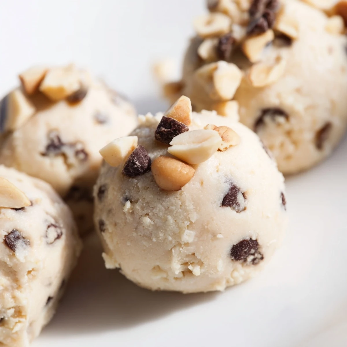 Spoon lifting a frozen peanut butter Greek yogurt bite with chocolate drizzle and crunchy peanut topping