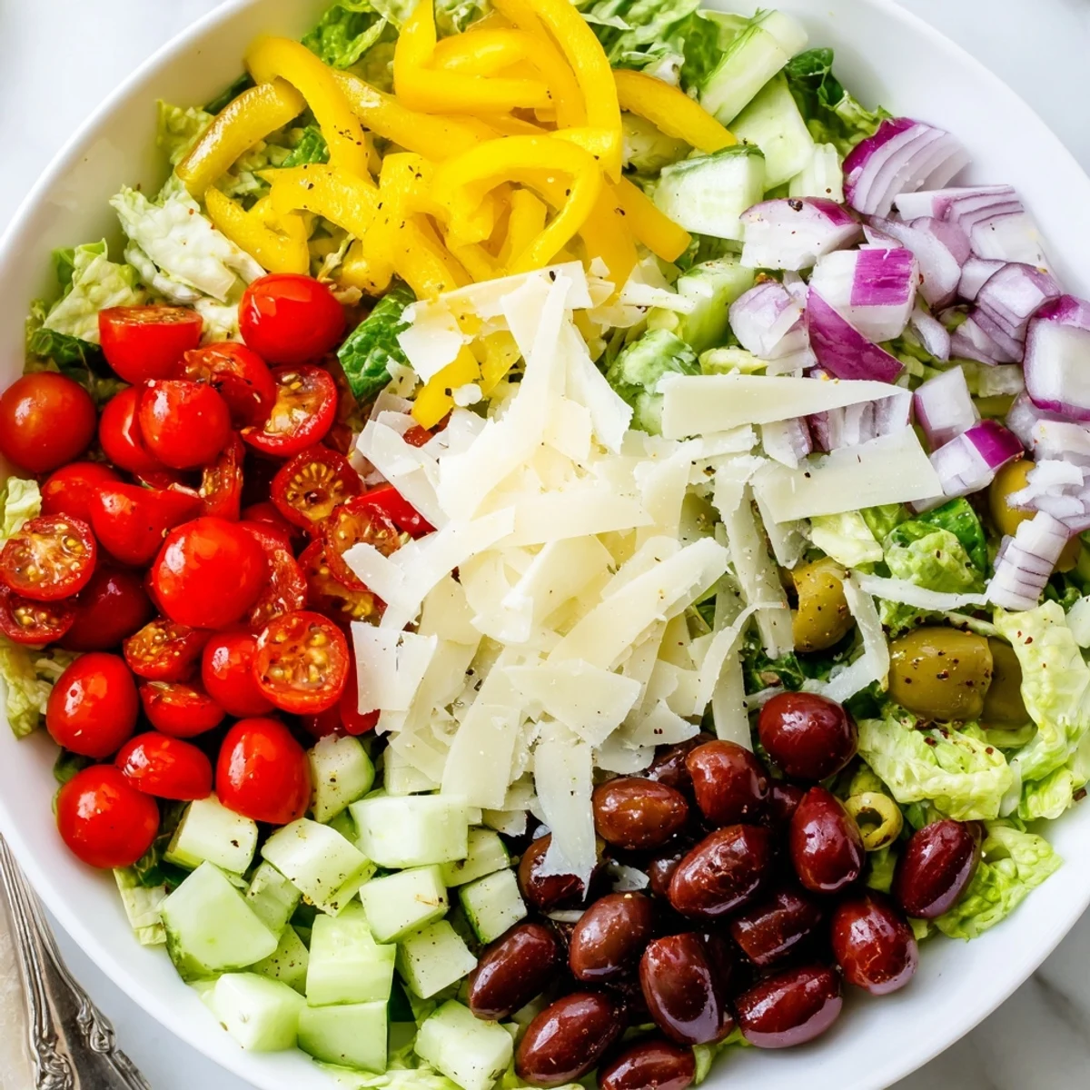 Colorful Zesty Italian Chopped Salad With Parmesan And Peppers served with crusty bread