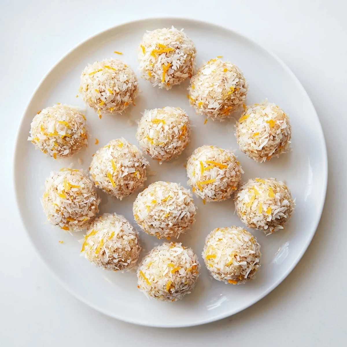 Close-up of no-bake Citrus Bliss Bites coated in coconut for baby shower dessert tables