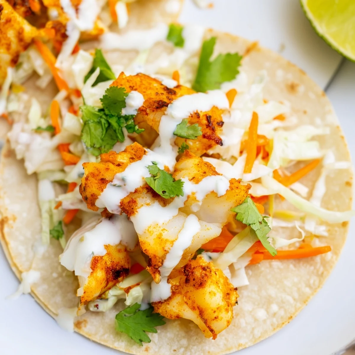 Golden baked cod fish tacos nestled in warm tortillas with fresh avocado slices