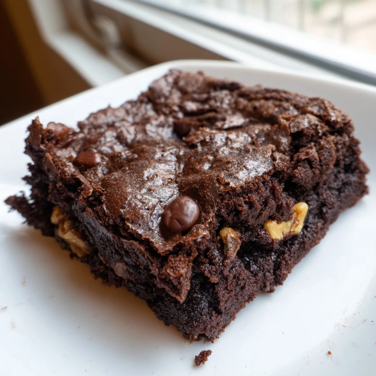 Warm chocolate brownie squares served with a generous scoop of vanilla bean ice cream