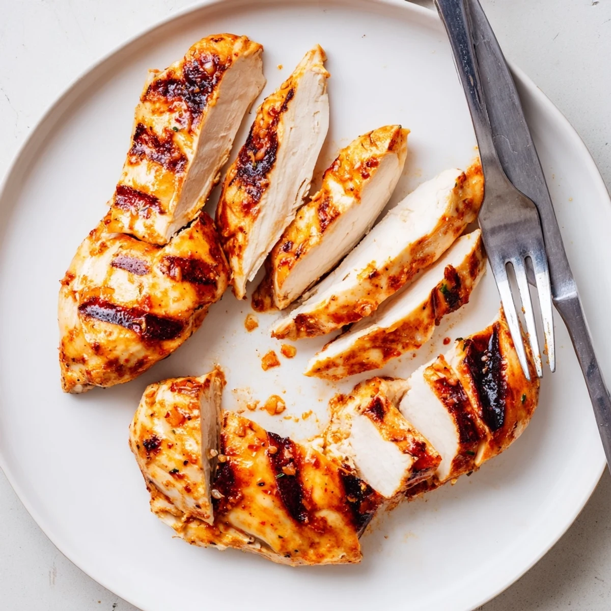 Juicy sliced mayo marinated grilled chicken served alongside charred summer vegetables