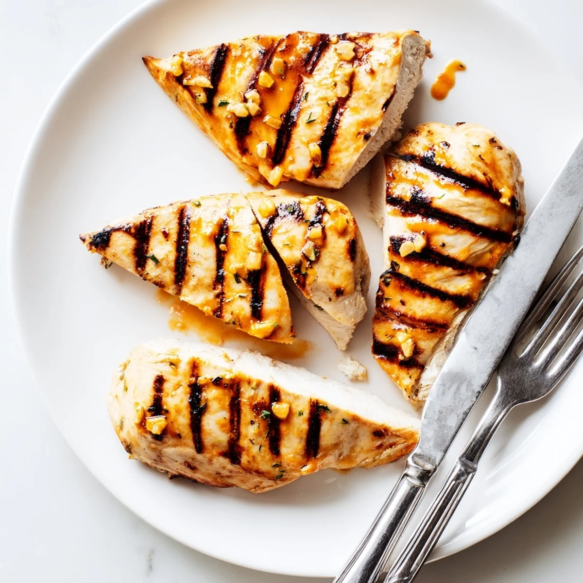 Creamy herb-coated mayo marinated grilled chicken resting on a wooden cutting board