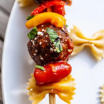 Bowtie Pasta Meatball Skewers